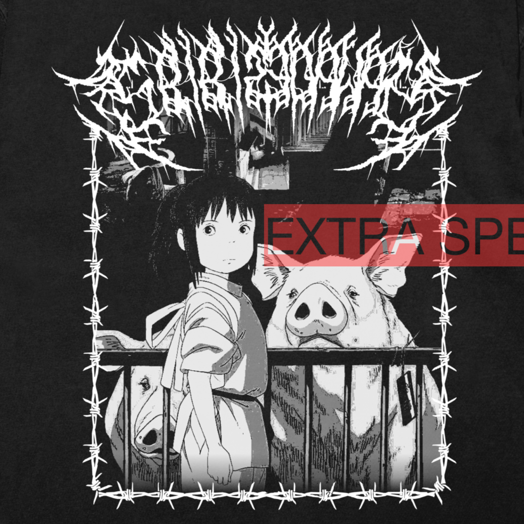 Studio Ghibli Black Metal Chihiro + Pigs Shirt