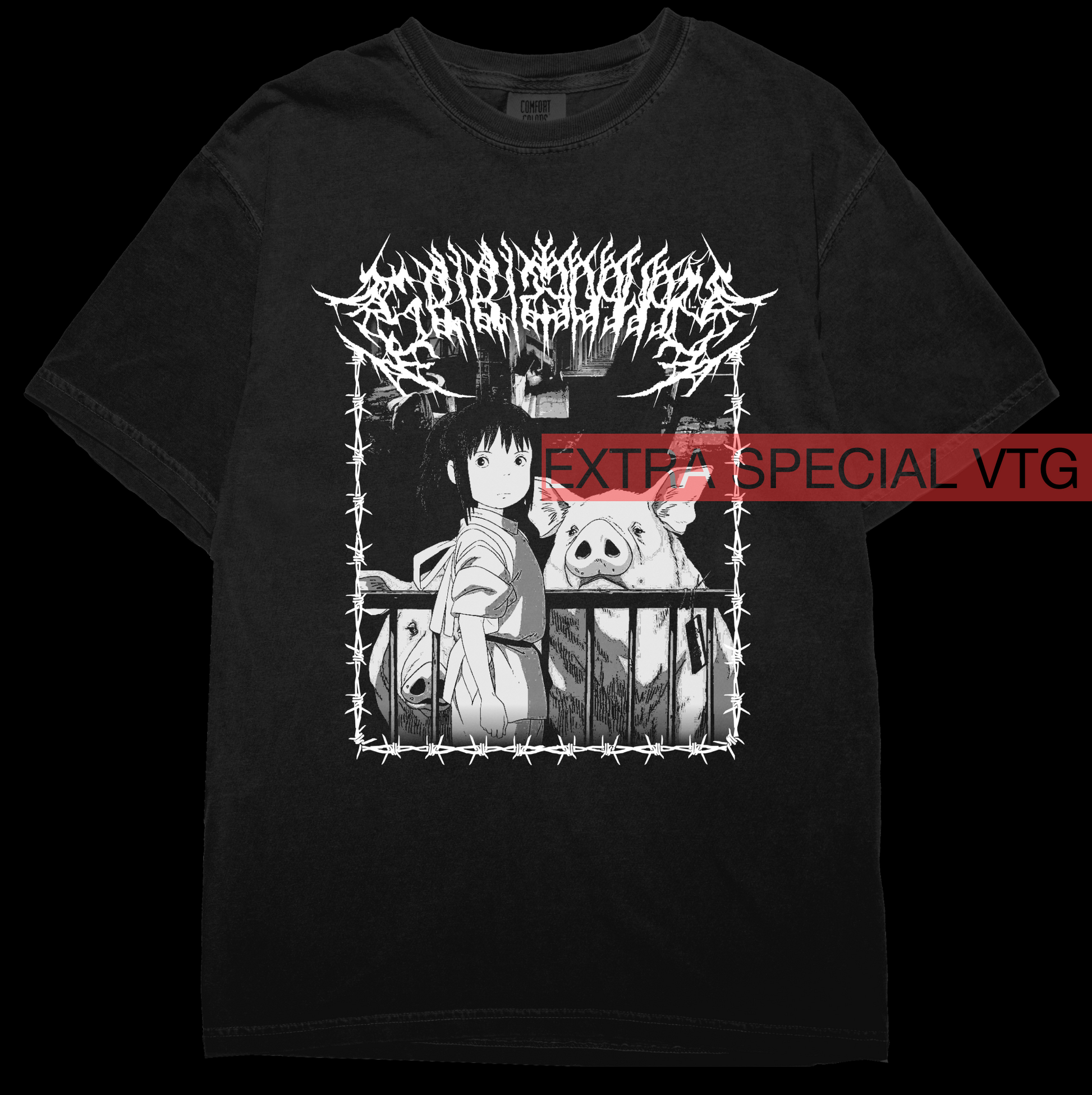 Studio Ghibli Black Metal Chihiro + Pigs Shirt