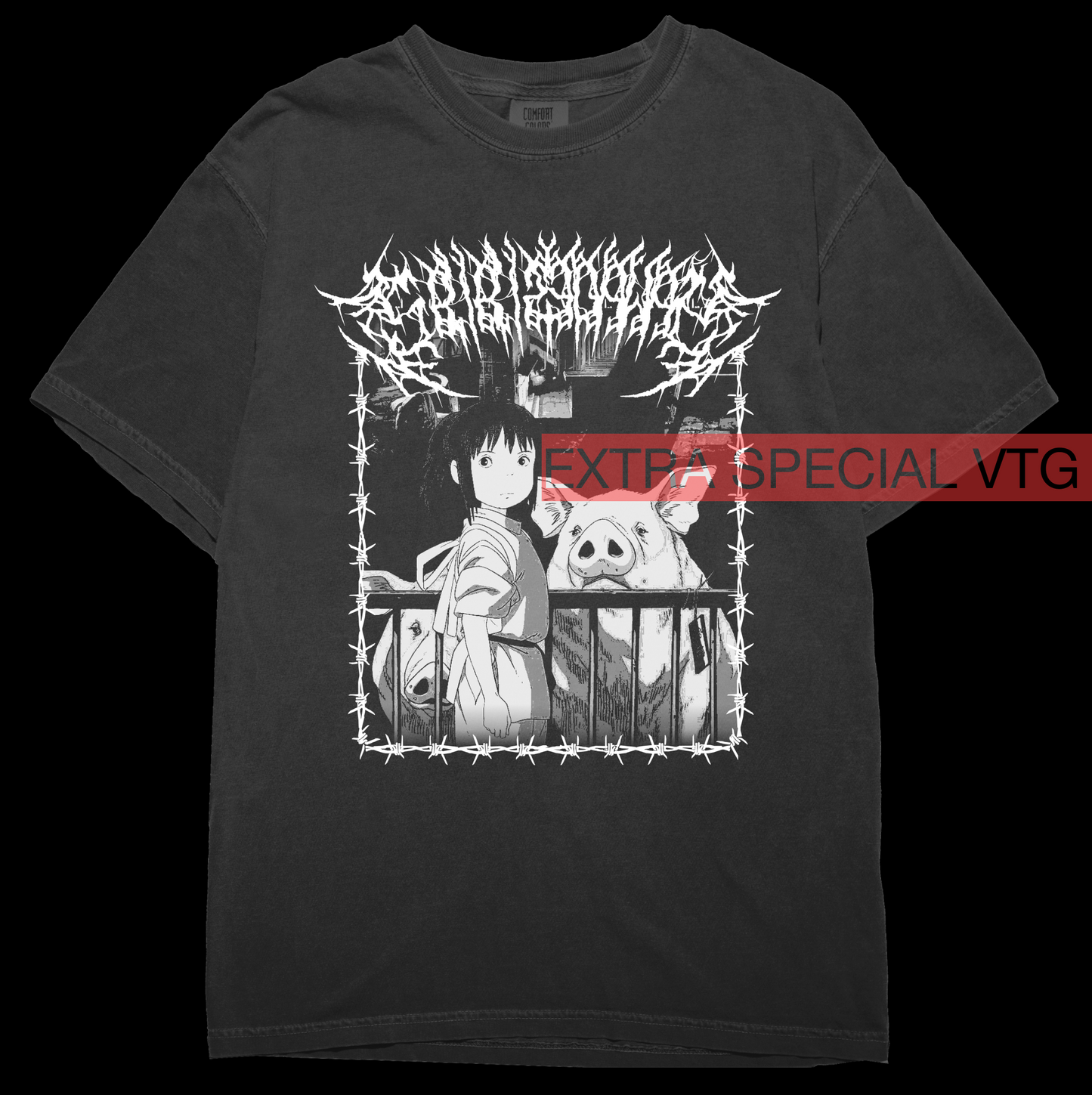 Studio Ghibli Black Metal Chihiro + Pigs Shirt